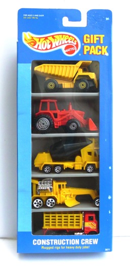 Construction Crew Gift Pack "Car #5 Flat Bed Truck w/5 Hole Wheels Variation" (Hotwheels 1:64 Scale 5-Car Box Set) “Rare-Vintage” (1994)