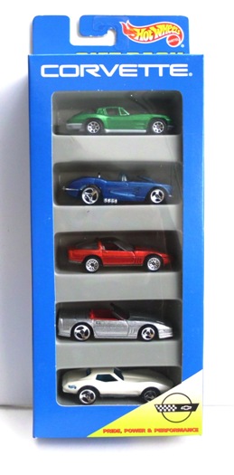 Corvette Gift Pack "Car #1 Green w/White Base Variation & 7-Spk Wheels" (Hotwheels 1:64 Scale 5-Car Box Set) “Rare-Vintage” (1995)