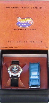 Hotwheels Watch & Car Set-#56 “1955 Chevy Nomad” (Hotwheels “Exclusive Limited Edition 1:64 Scale”) 2-Pc Set w/Plexi-Case) “Rare-Vintage” (1997)