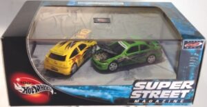 images Super Street Magazine “Ford Focus & Honda Civic Si” (Hotwheels “Exclusive Limited Edition 1:64 Scale”) 2-Car Set w/Plexi-Case) “Rare-Vintage” (2001)