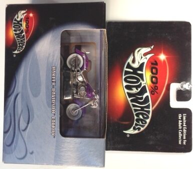 images Harley Davidson Fatboy (Adult Collector-Purple w/White Wall Tires) “100% Hotwheels Limited Edition Series 1:64 Scale Box Set) “Rare-Vintage” (2000)