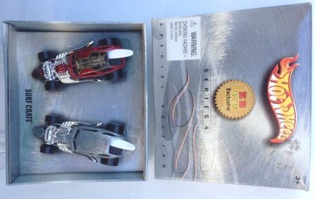 images Surf Crate “Red/Black & Zamac” (Hotwheels “KB-Toys Exclusive 1:64 Scale” 2 Pc-Car Box Set) "Rare-Vintage" (2000)