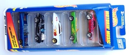 images Motorin' Music Gift Pack “1st Release 1998 Square Corner Box-Collection w/Various Wheels” (Hotwheels 1:64 Scale 5-Car Box Set) “Rare-Vintage” (1998)