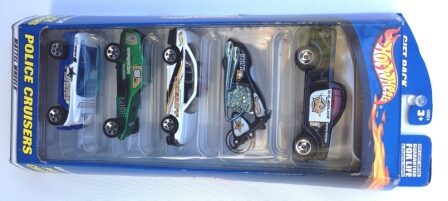 images Police Cruisers Gift Pack “Multi-Colors-Collection w/Various Wheels” (Hotwheels 1:64 Scale 5-Car Box Set) “Rare-Vintage” (2000)