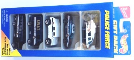 Police Force Gift Pack “w/2-Exclusive Vehicles-Collection & Various Wheels” (Hotwheels 1:64 Scale 5-Car Box Set) “Rare-Vintage” (1996)
