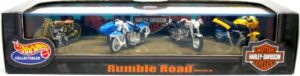 images Rumble Road “Motorcycle Set” (Hotwheels "Exclusive  Limited Edition 1:64 Scale" Harley Davidson Plexi-Case 4-Cycle Set) "Rare-Vintage" (1999)