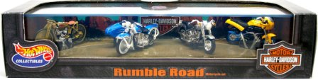 images Rumble Road “Motorcycle Set” (Hotwheels "Exclusive  Limited Edition 1:64 Scale" Harley Davidson Plexi-Case 4-Cycle Set) "Rare-Vintage" (1999)