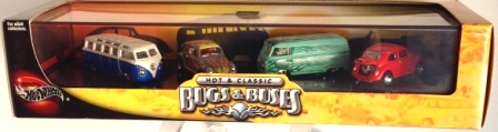 VW Bugs & Buses “Hot & Classic” (Hotwheels 100% “Exclusive  Limited Edition 1:64 Scale” Plexi-Case 4 Pc-VW Set) "Rare-Vintage" (2000)